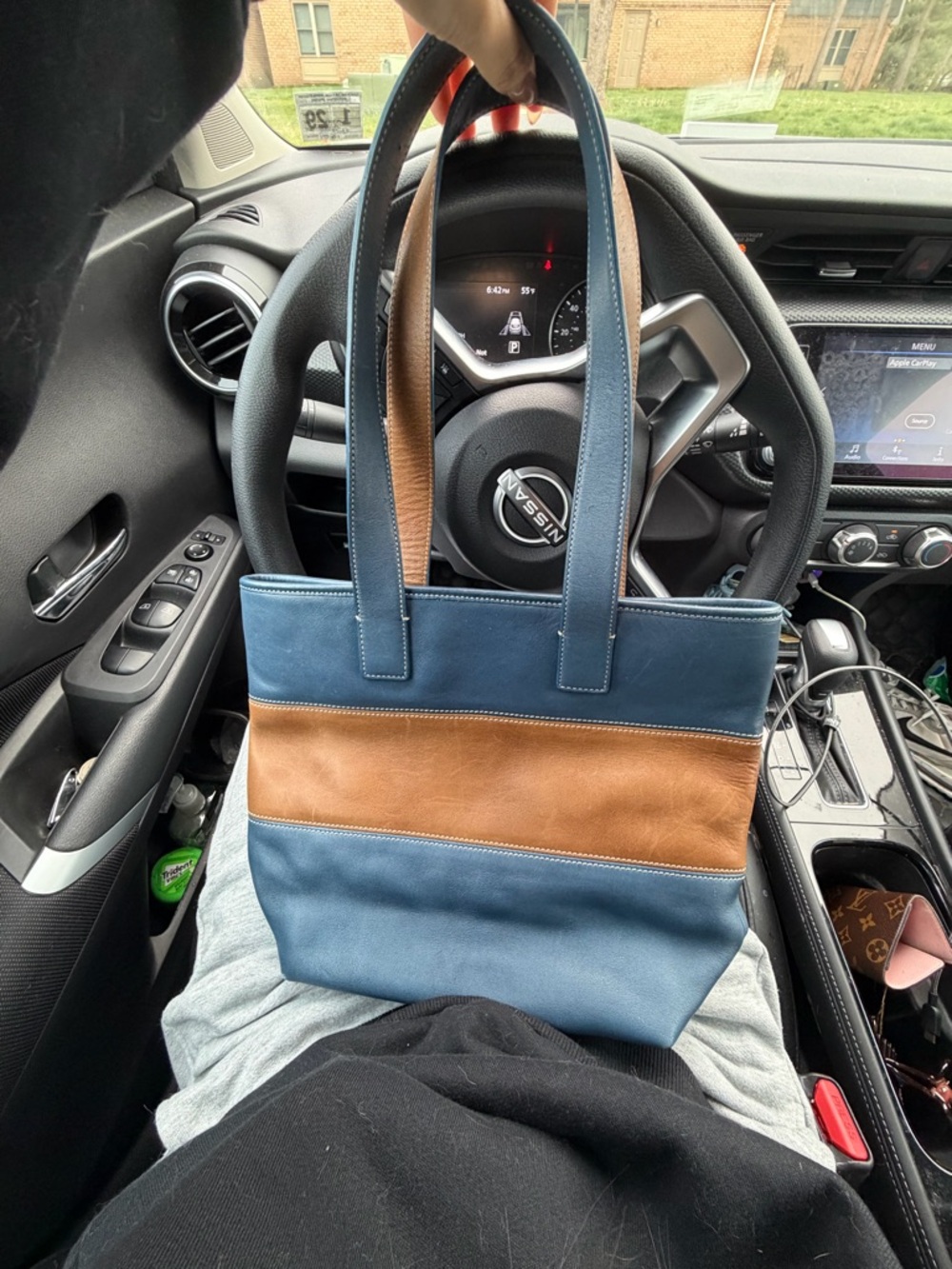 Coach Blue and Tan Two-Tone Leather Satchel